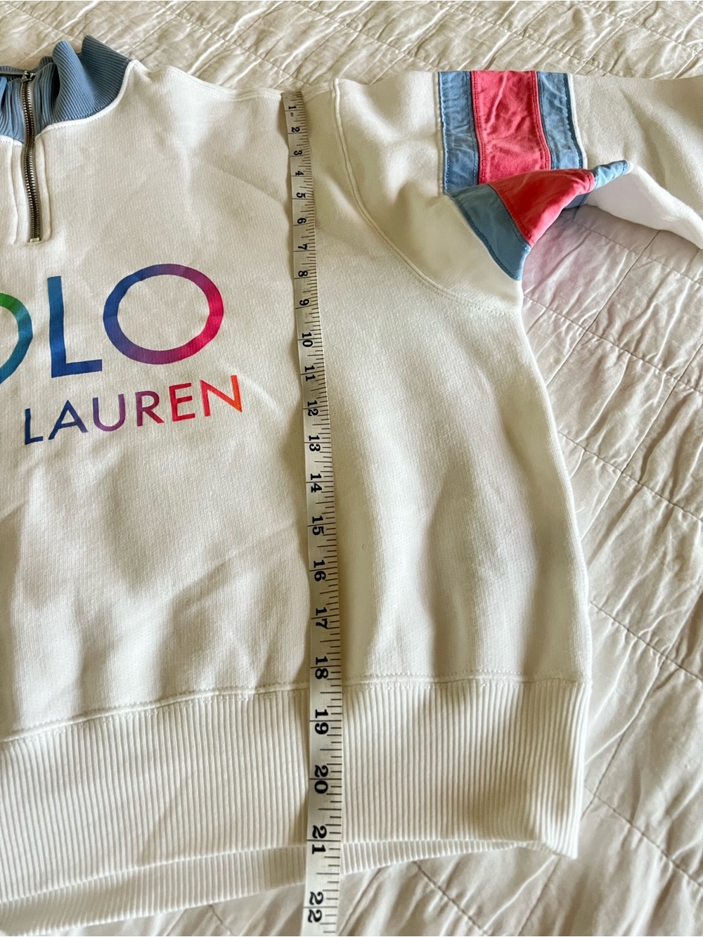 Ralph Lauren Polo 1/4 zip sweater white Large ombré L - Picture 11 of 12